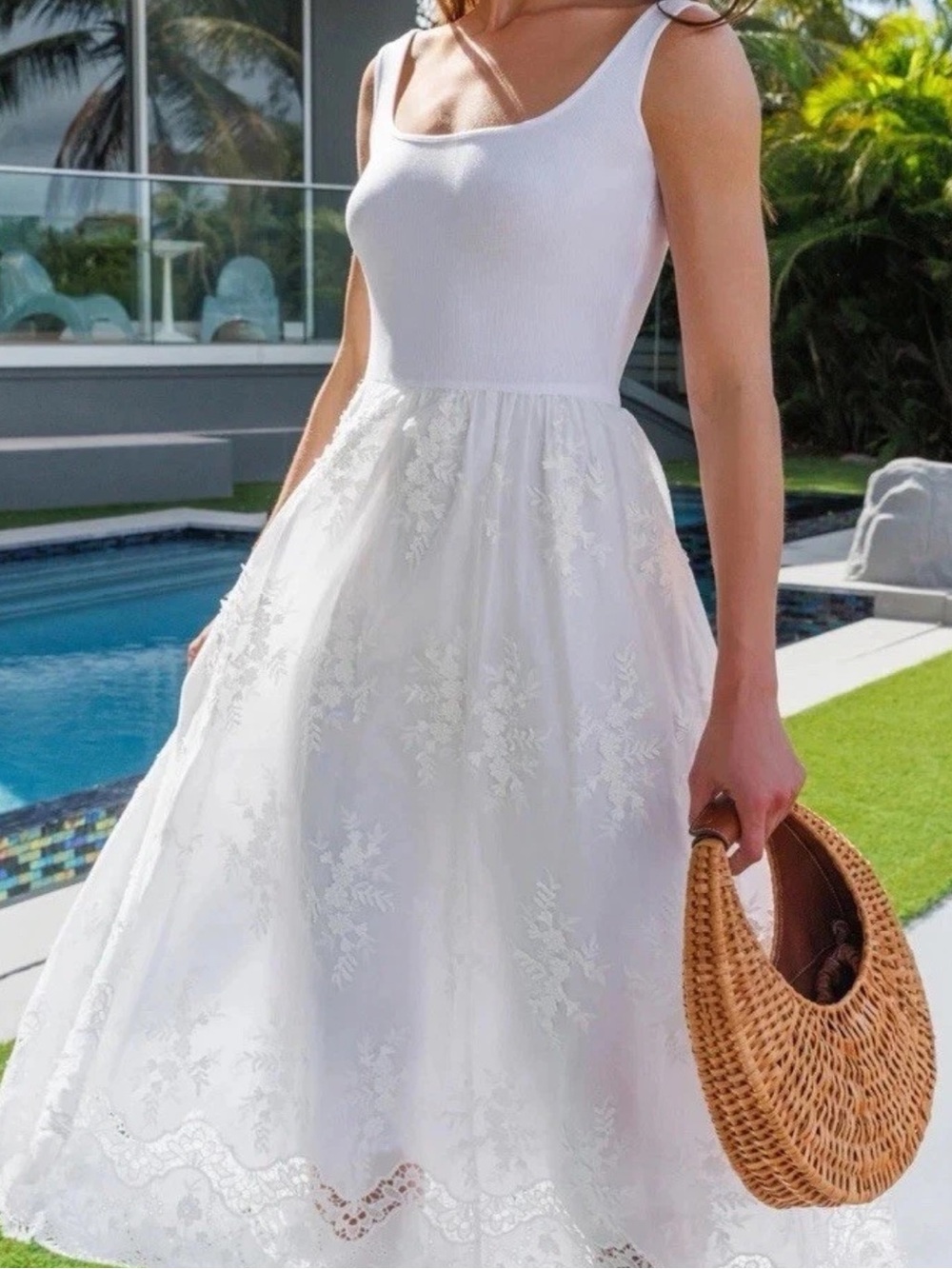 Generation Love White Lace-Embroidered Midi Dress